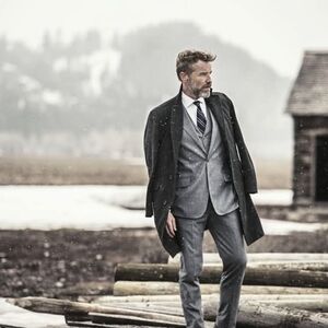 Men's Elegant Dark Gray Wool/Cashmere Trench Coat